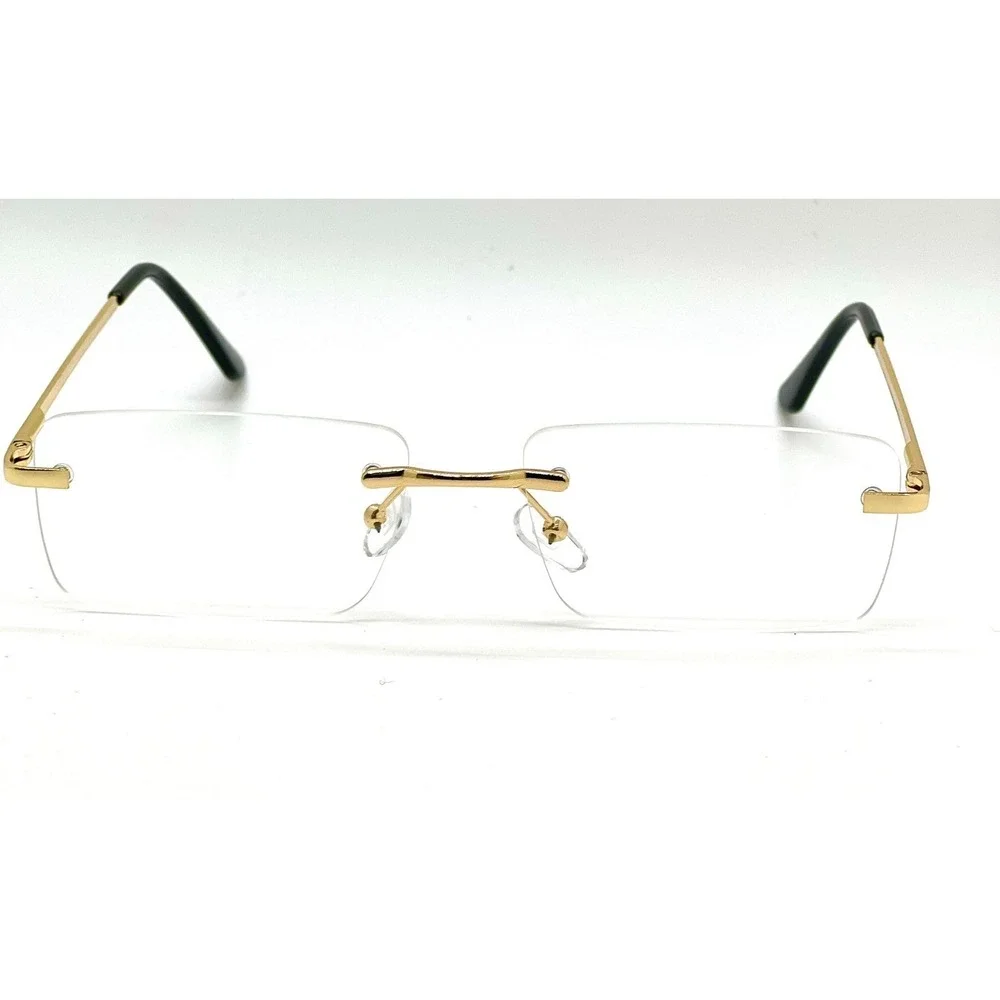Women Sunglasses Fashion Rimless‎ Rectangle Gold Frame Clear Lens Hip Hop UV400